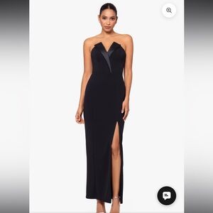 Betsy Adam "VIOLETTE" LONG STRAPLESS V NECK TUXEDO DRESS - Formal Black Dress